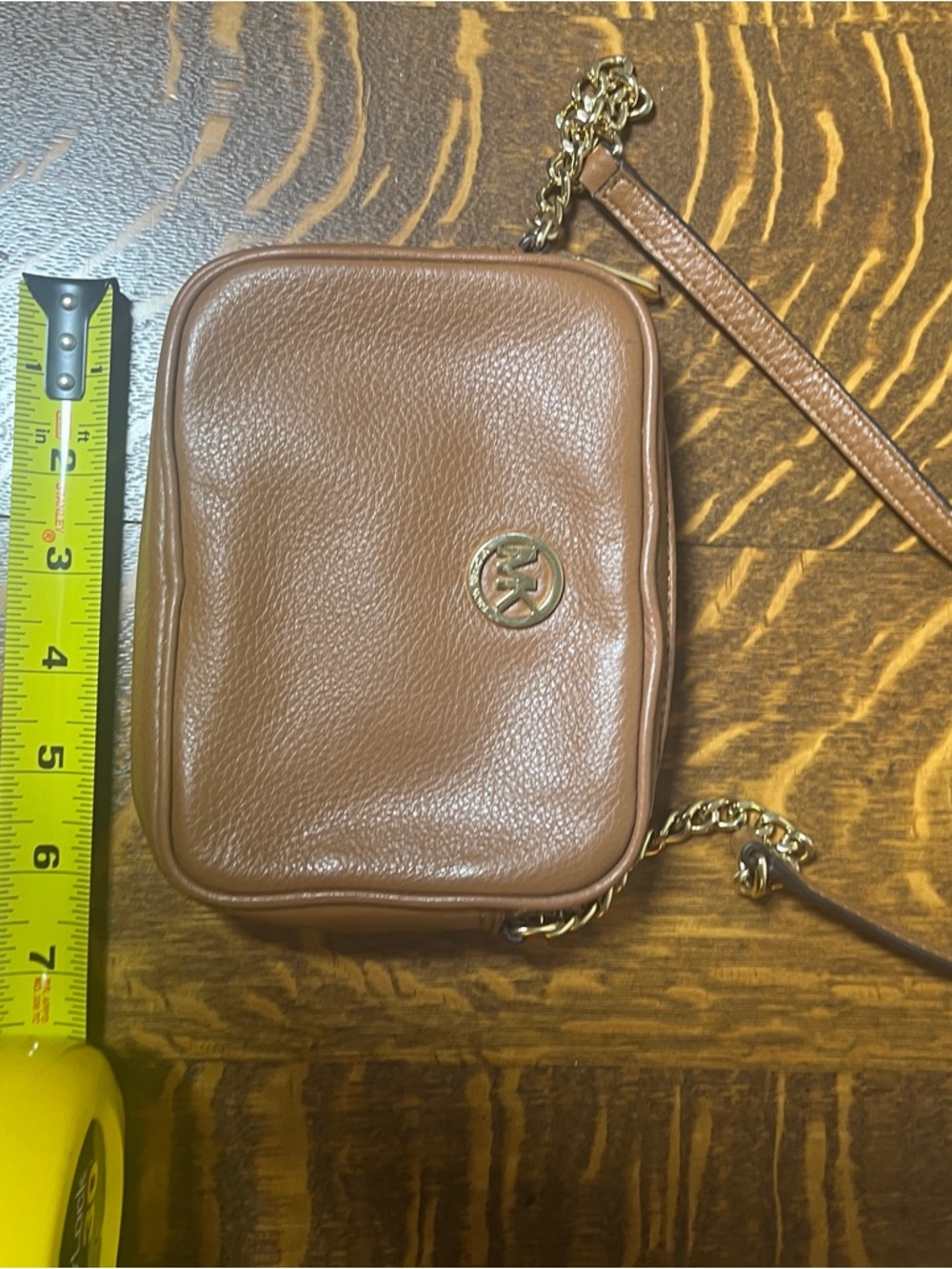 Michael Kors Brown Leather Crossbody with Gold MK Emblem - Picture 7 of 8